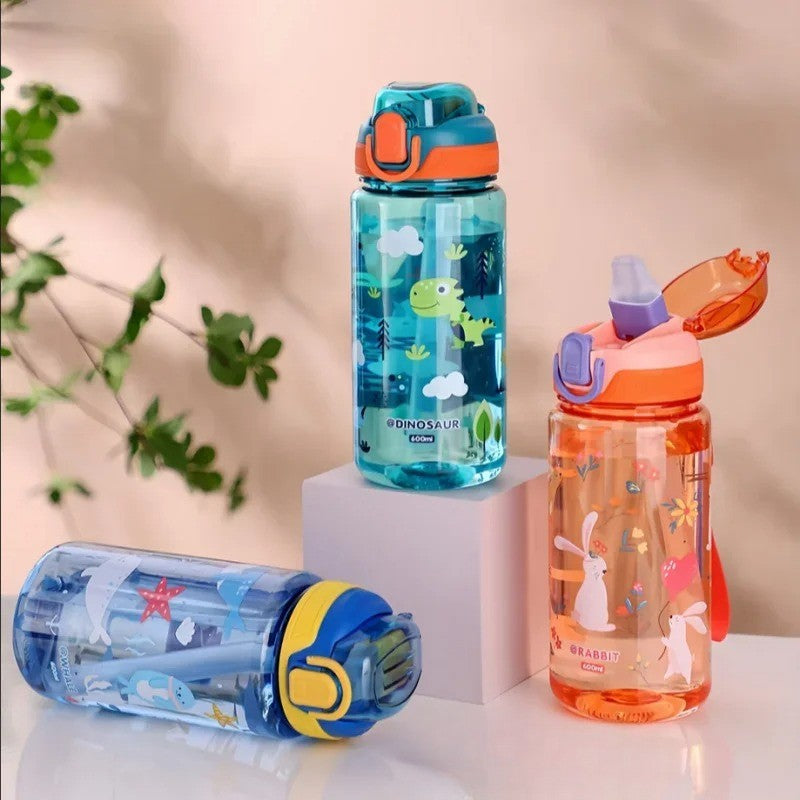 DinoSip – 600ml Dinosaur Water Bottle for Kids with Straw and Leakproof Lid