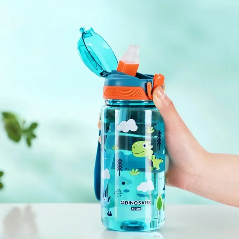 DinoSip – 600ml Dinosaur Water Bottle for Kids with Straw and Leakproof Lid