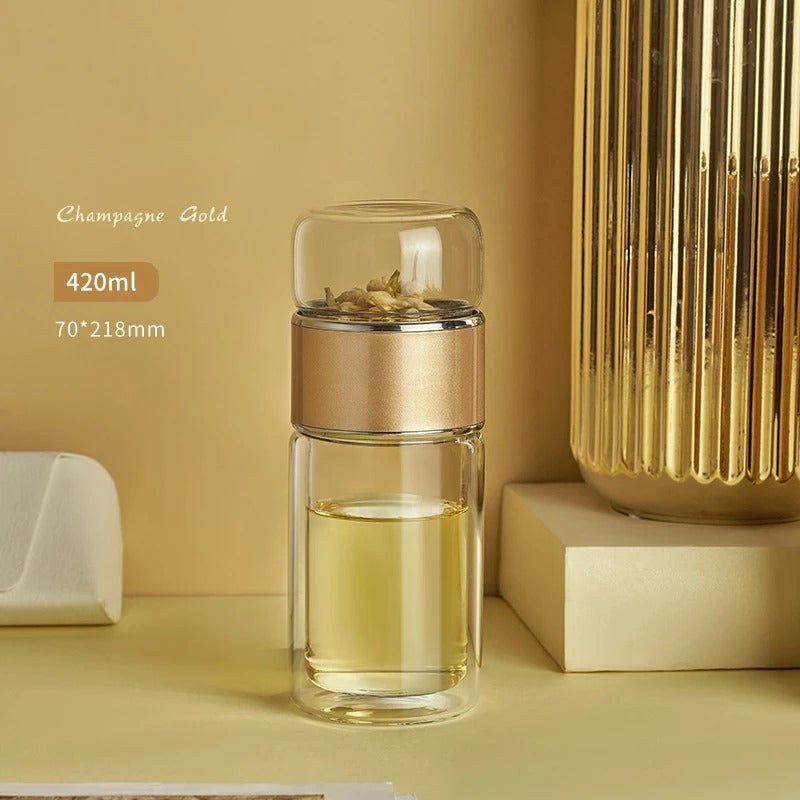 SteepEase™ – Double-Wall Glass Tea Infuser Bottle with Filter