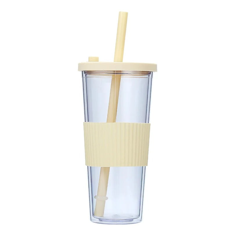 24oz Double Wall Reusable Boba Tumbler Cup – With Lid & Wide Straw