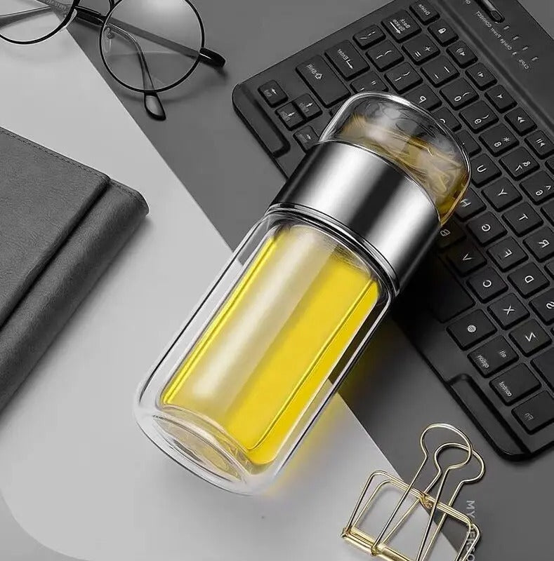 SteepEase™ – Double-Wall Glass Tea Infuser Bottle with Filter