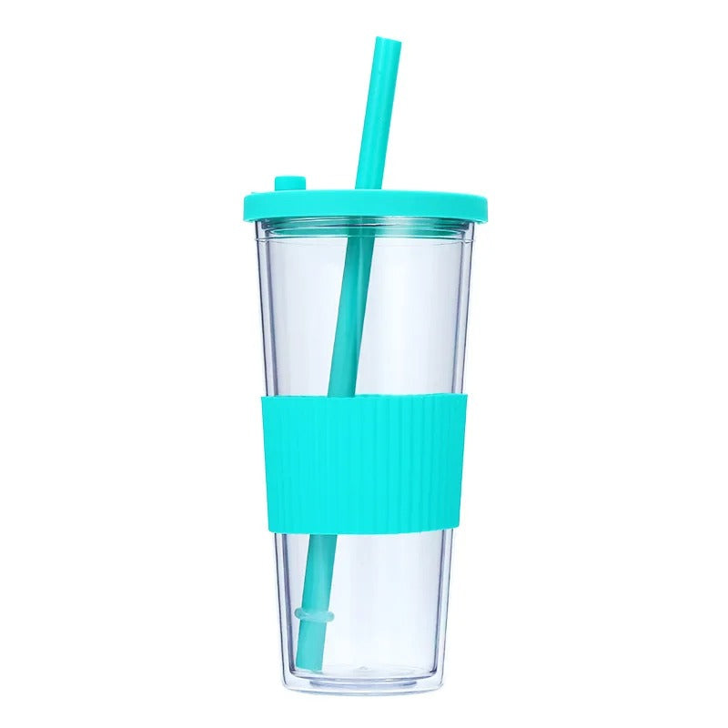 24oz Double Wall Reusable Boba Tumbler Cup – With Lid & Wide Straw