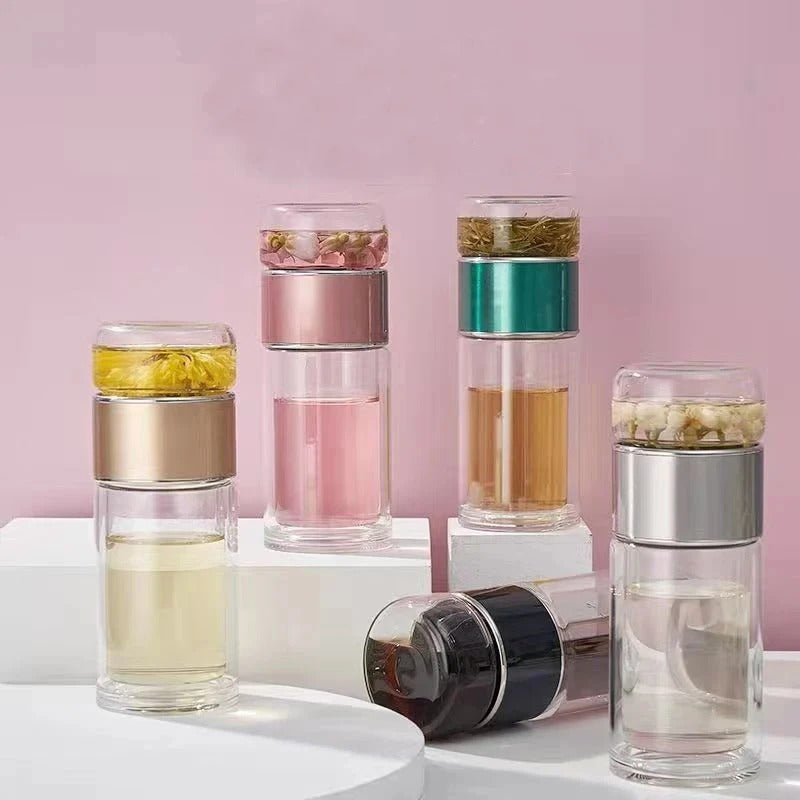 SteepEase™ – Double-Wall Glass Tea Infuser Bottle with Filter