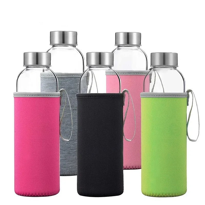 ClearSip™ – 550ml Glass Sports Water Bottle with Protective Sleeve
