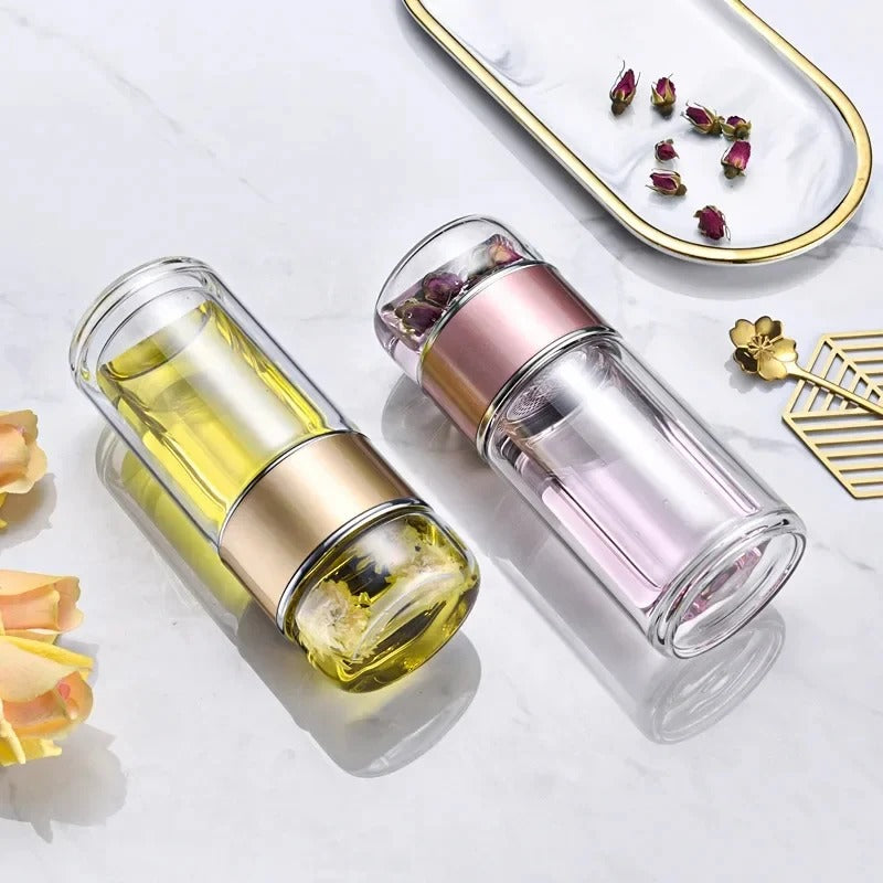 SteepEase™ – Double-Wall Glass Tea Infuser Bottle with Filter