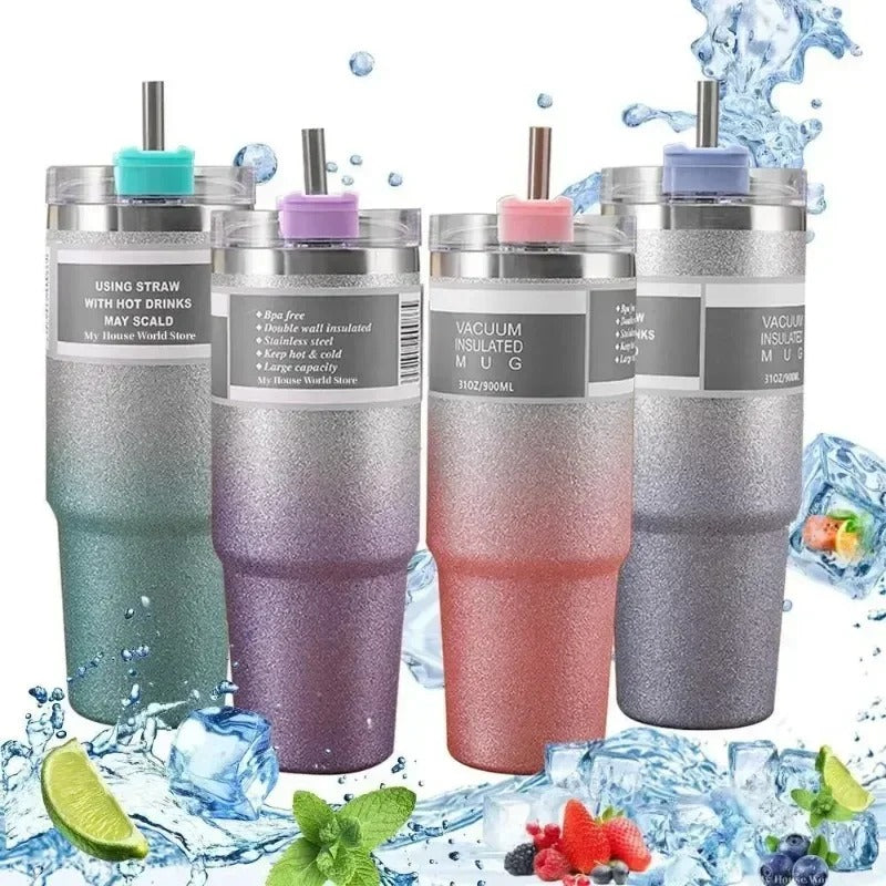 Stainless Steel Insulated Tumbler with Built-In Straw – Leakproof Travel Bottle
