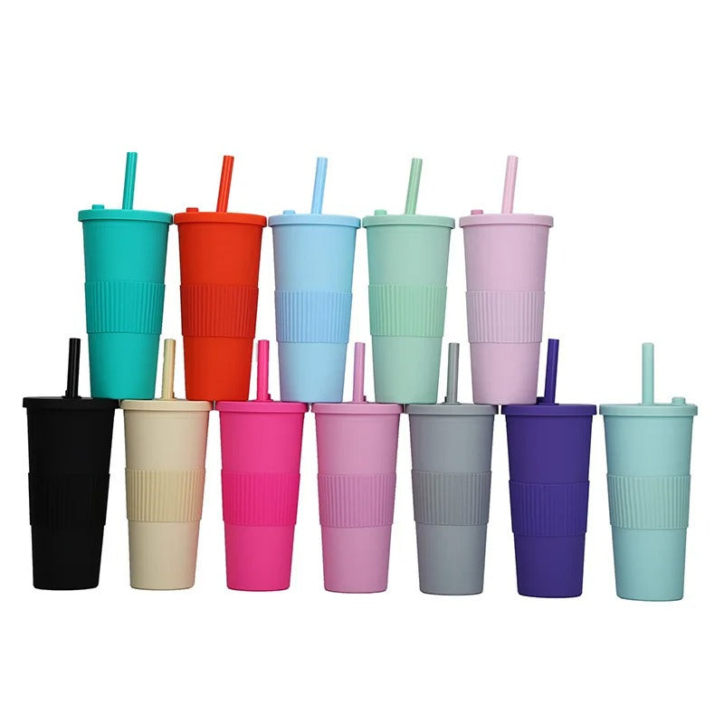 24oz Double Wall Reusable Boba Tumbler Cup – With Lid & Wide Straw