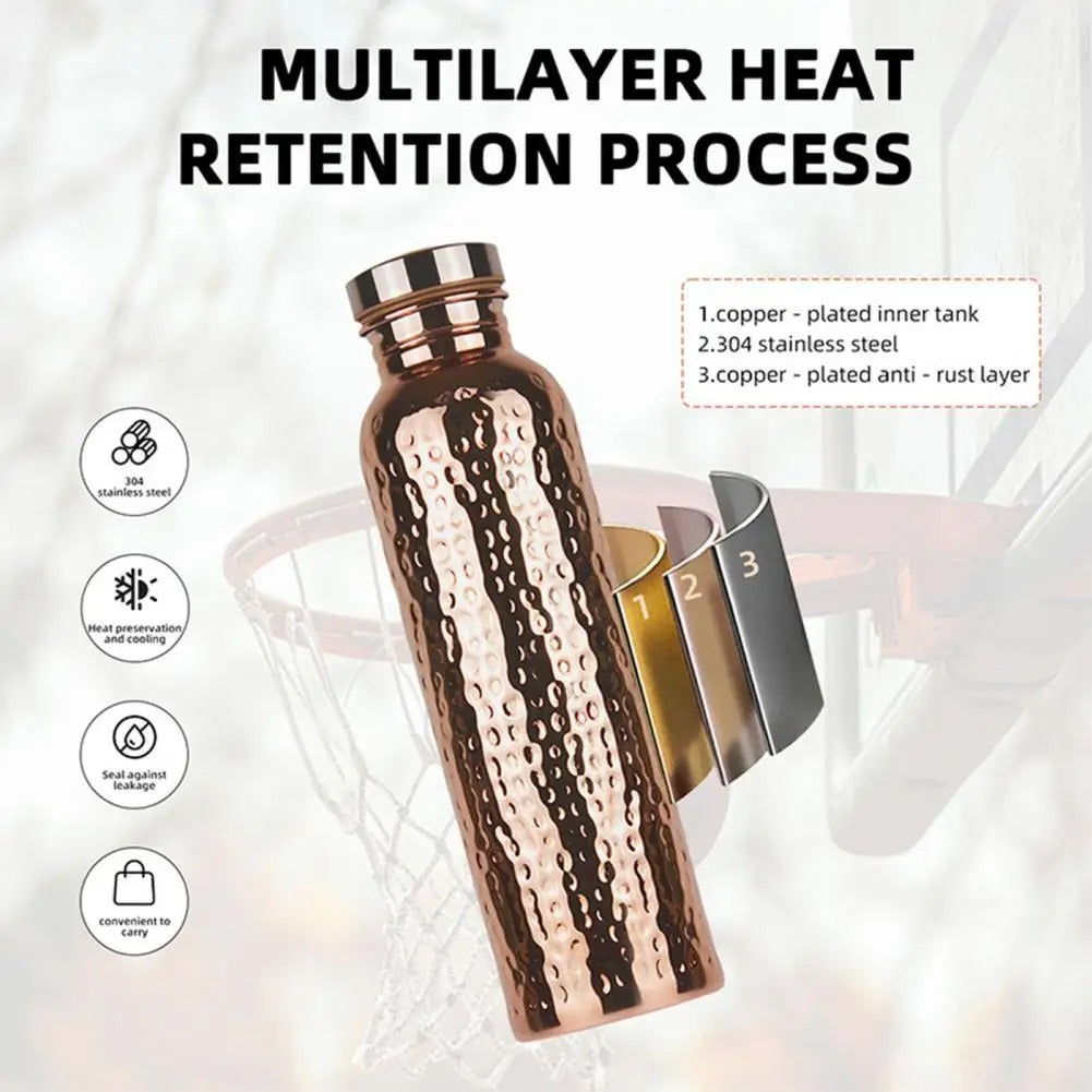 Hammered Copper Water Bottle – 800ml Leakproof Travel Flask