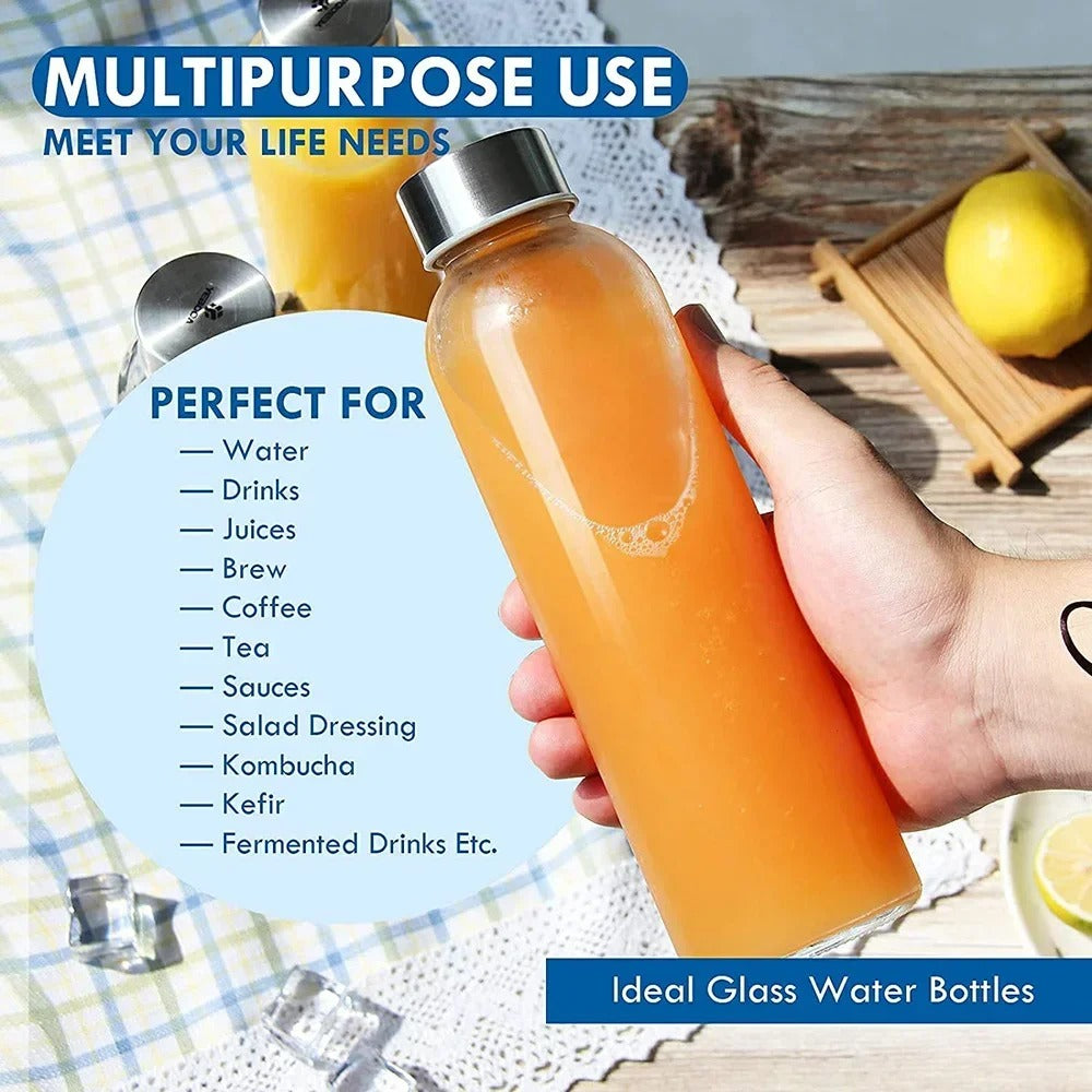 ClearSip™ – 550ml Glass Sports Water Bottle with Protective Sleeve