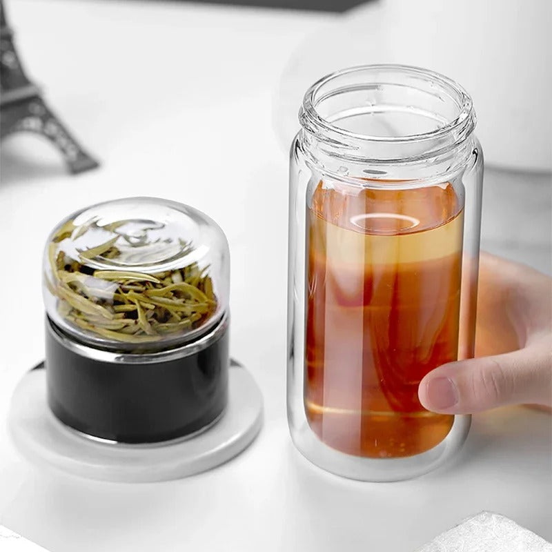 SteepEase™ – Double-Wall Glass Tea Infuser Bottle with Filter