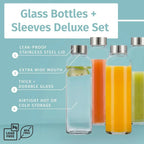 ClearSip™ – 550ml Glass Sports Water Bottle with Protective Sleeve