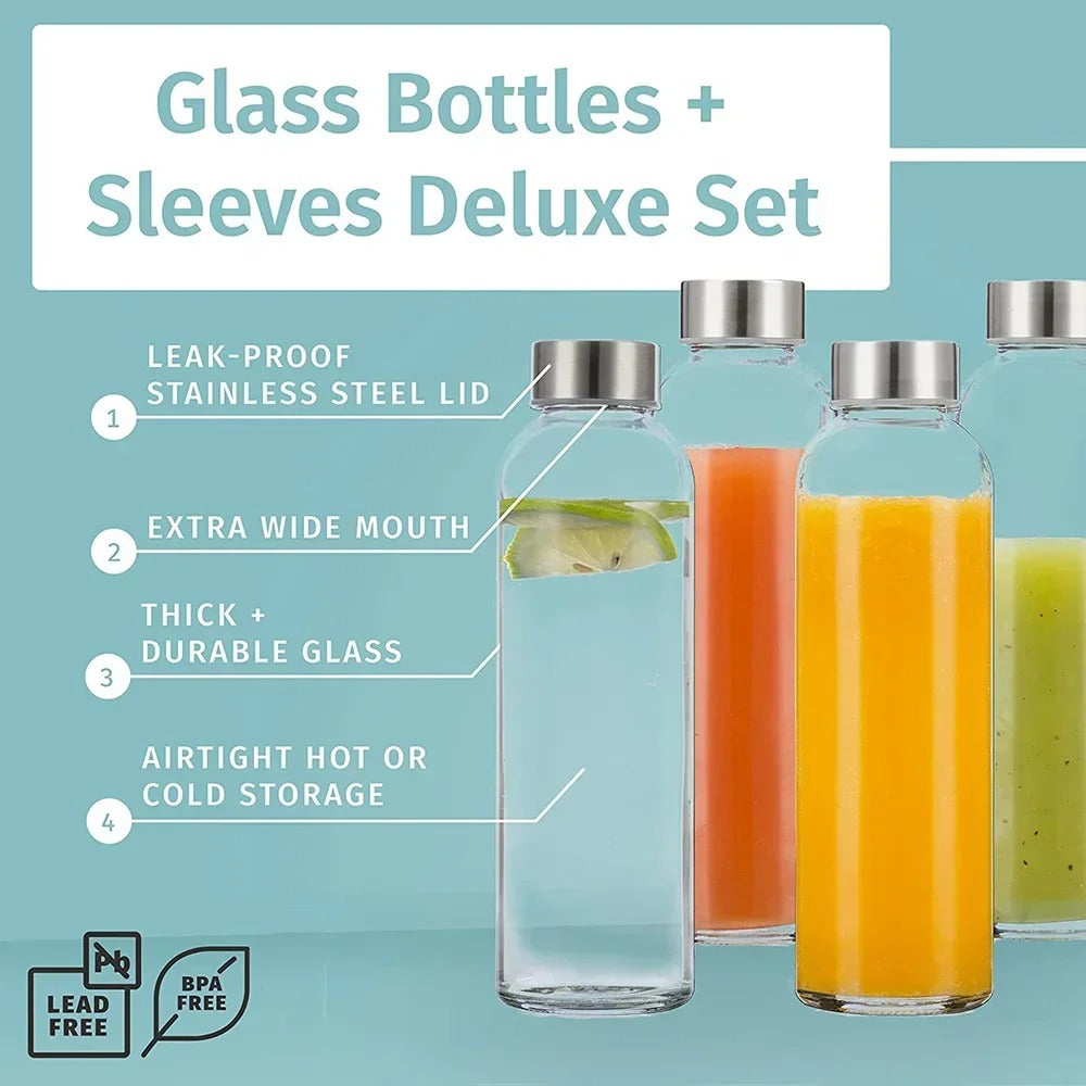 ClearSip™ – 550ml Glass Sports Water Bottle with Protective Sleeve