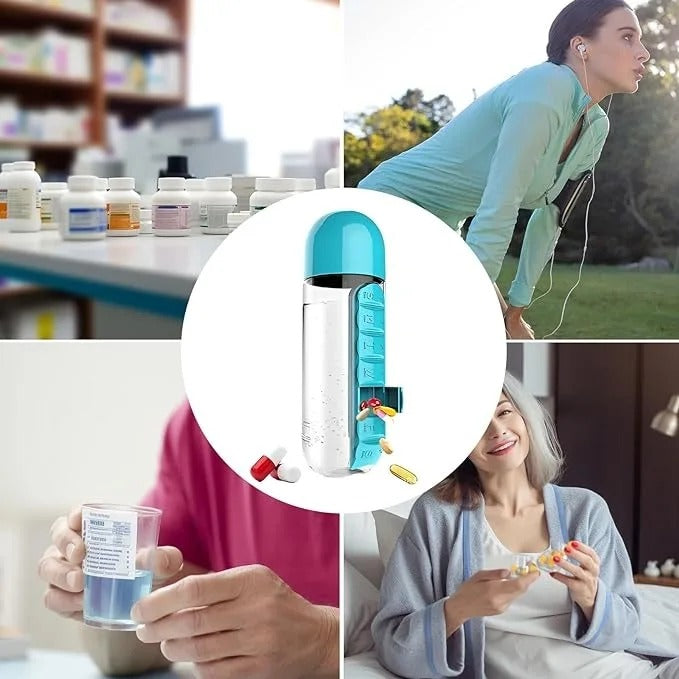 HydraMeds™ – 2-in-1 Water Bottle with Built-In Pill Organizer