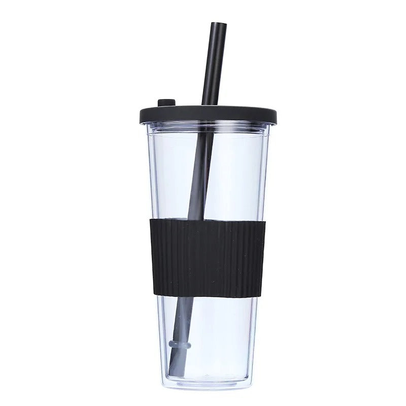 24oz Double Wall Reusable Boba Tumbler Cup – With Lid & Wide Straw