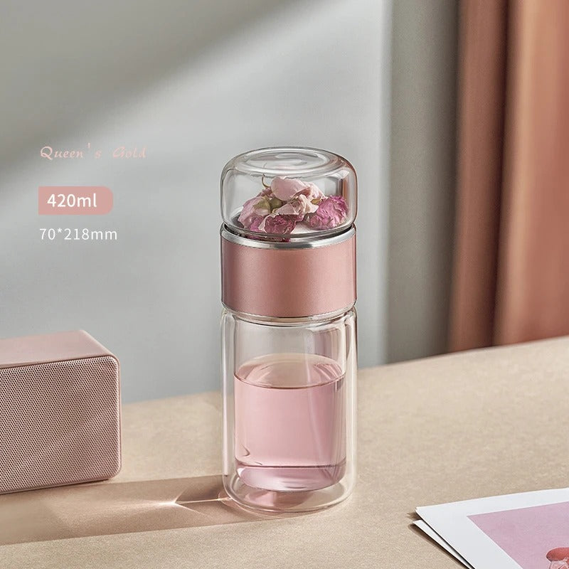 SteepEase™ – Double-Wall Glass Tea Infuser Bottle with Filter