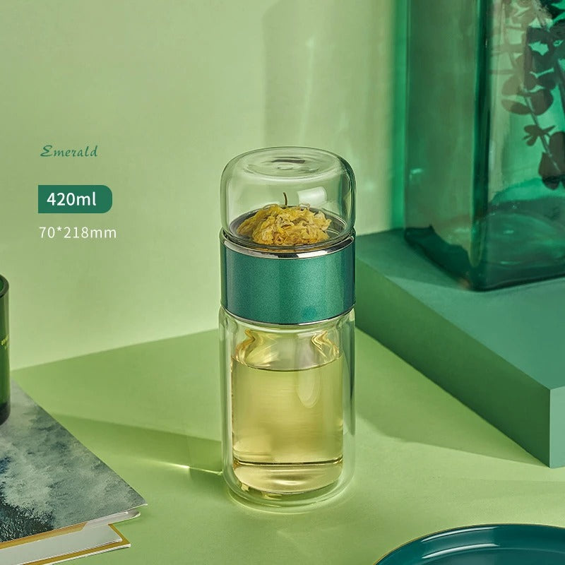 SteepEase™ – Double-Wall Glass Tea Infuser Bottle with Filter