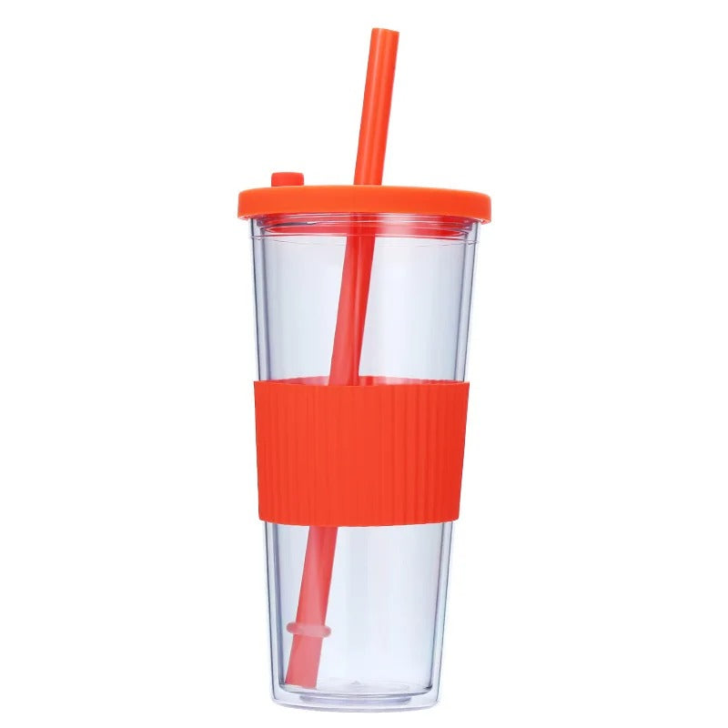 24oz Double Wall Reusable Boba Tumbler Cup – With Lid & Wide Straw