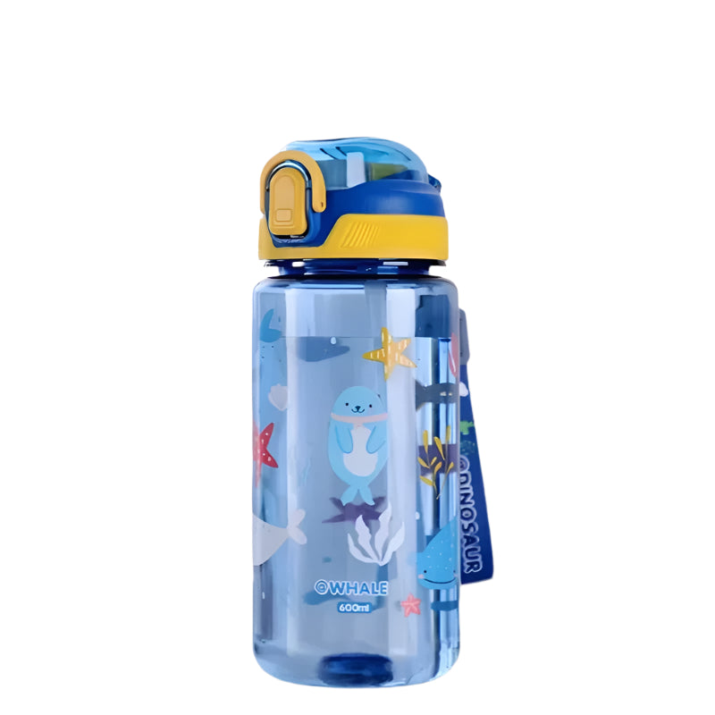DinoSip – 600ml Dinosaur Water Bottle for Kids with Straw and Leakproof Lid