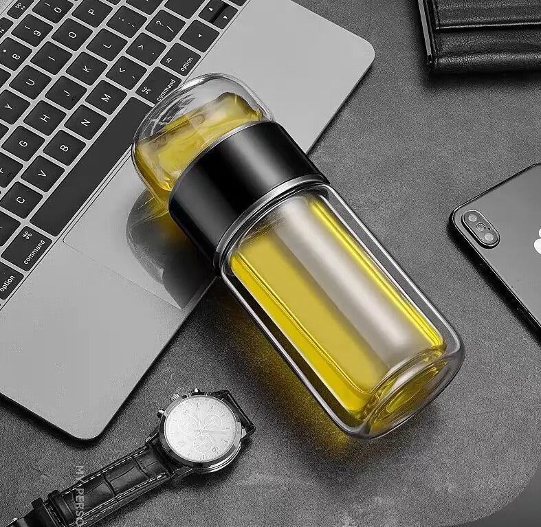 SteepEase™ – Double-Wall Glass Tea Infuser Bottle with Filter